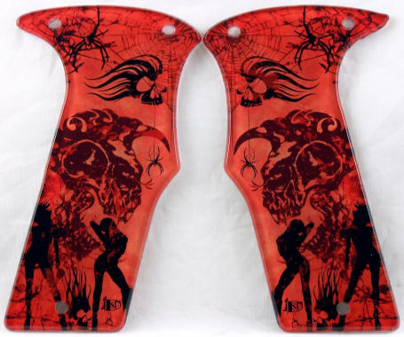 Eternal Servitude Red featured on PE Ego 09/10 Geo 2 Paintball Marker Grips