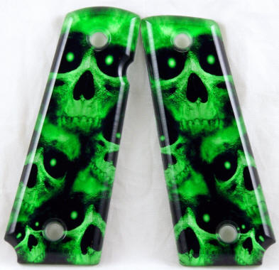 Graveyard Skulls Green featured on 1911 Fullsize Left Side Safety Pistol Grips